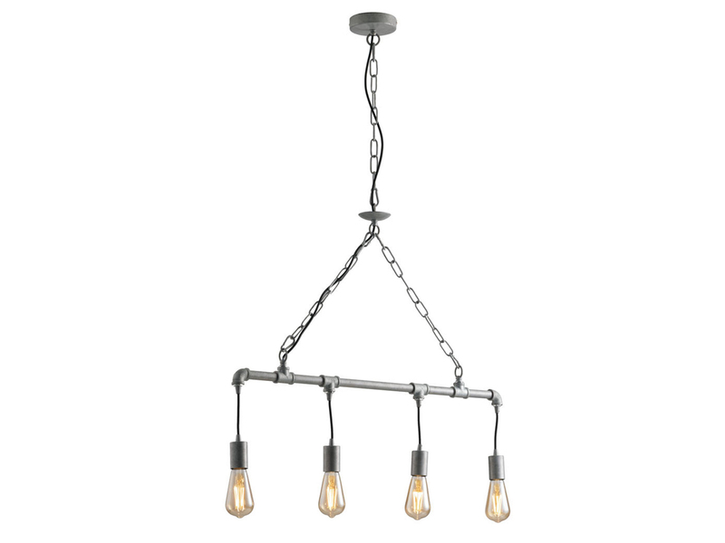 Pendelleuchte AMARCORD 4-flammig Wasserrohr Optik in Grau antik, Breite 86cm