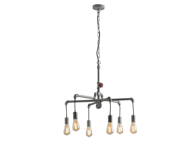 Kronleuchter AMARCORD 6-flammig Grau, Wasserrohr Industrial, Ø 72cm