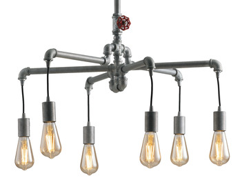 Kronleuchter AMARCORD 6-flammig Grau, Wasserrohr Industrial, Ø 72cm