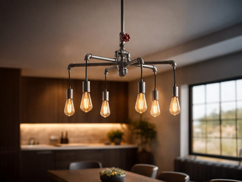 Kronleuchter AMARCORD 6-flammig Wasserrohr Optik Grau antik, Ø 71cm