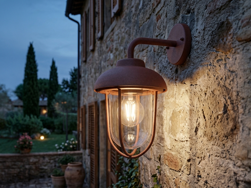 Industrial Außenwandleuchte DUERO E27 Laterne in Rostoptik, Höhe 33cm