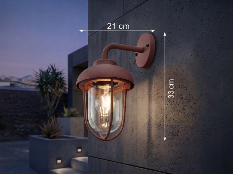 Industrial Außenwandleuchte DUERO E27 Laterne in Rostoptik, Höhe 33cm