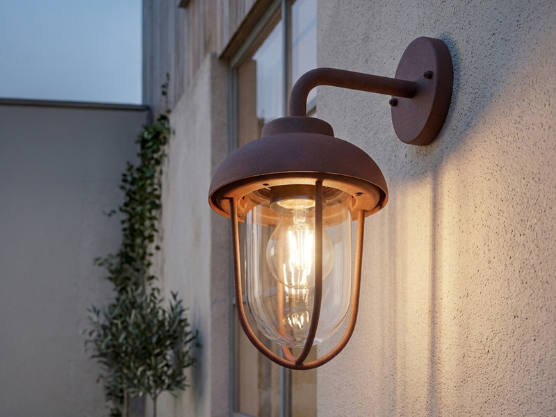 Industrial Außenwandleuchte DUERO E27 Laterne in Rostoptik, Höhe 33cm