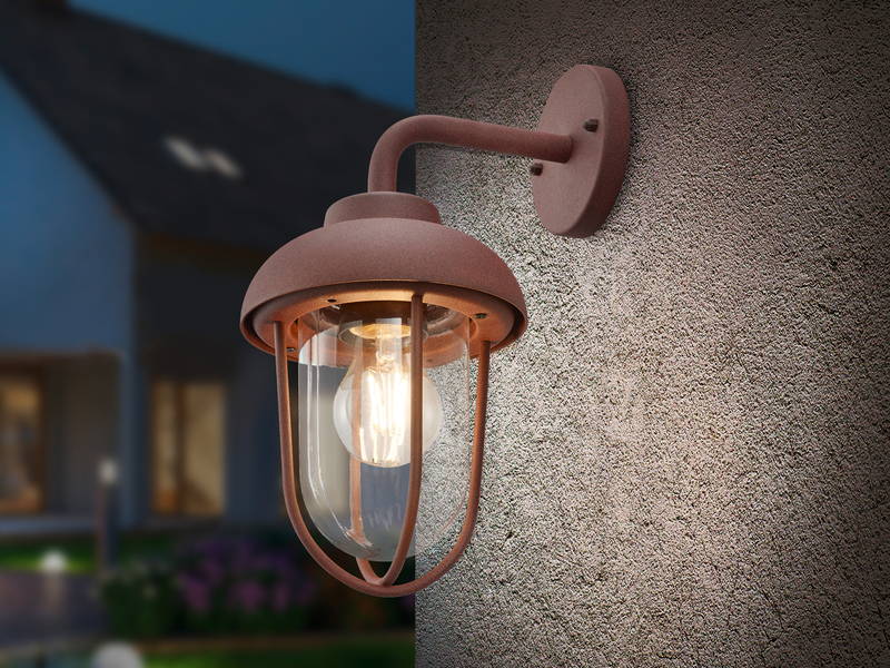 Industrial Außenwandleuchte Laterne in Rostoptik mit E27 LED, Höhe 33cm