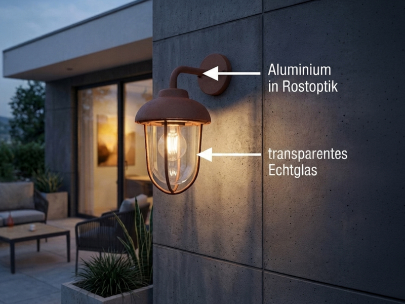 Industrial Außenwandleuchte Laterne in Rostoptik mit E27 LED, Höhe 33cm
