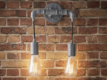 Ausgefallene Wandleuchte 2-flammig in Wasserrohr Optik, Grau antik, Höhe 26cm