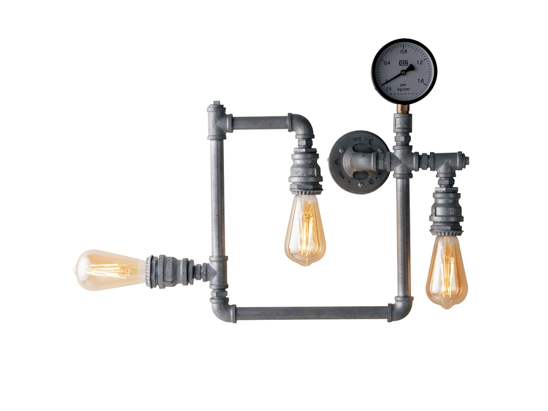 LED Wandleuchte 3-flammig in Wasserrohr Optik, Grau antik, Breite 48cm