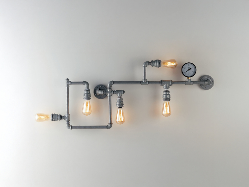 LED Wandleuchte 5-flammig in Wasserrohr Optik, Grau antik, Breite 109cm