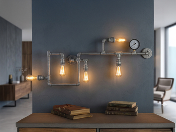 LED Wandleuchte 5-flammig in Wasserrohr Optik, Grau antik, Breite 109cm