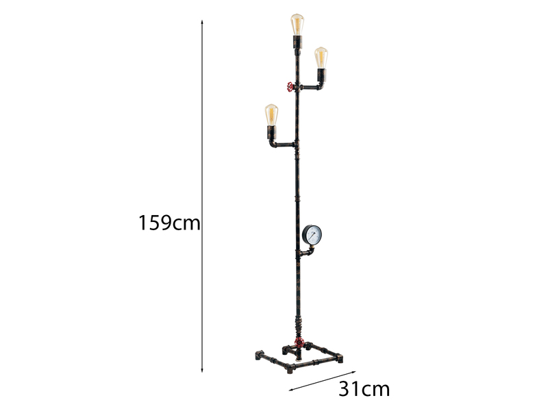 LED Stehlampe 3-flammig Wasserrohr Optik in Grau antik, Höhe 159cm
