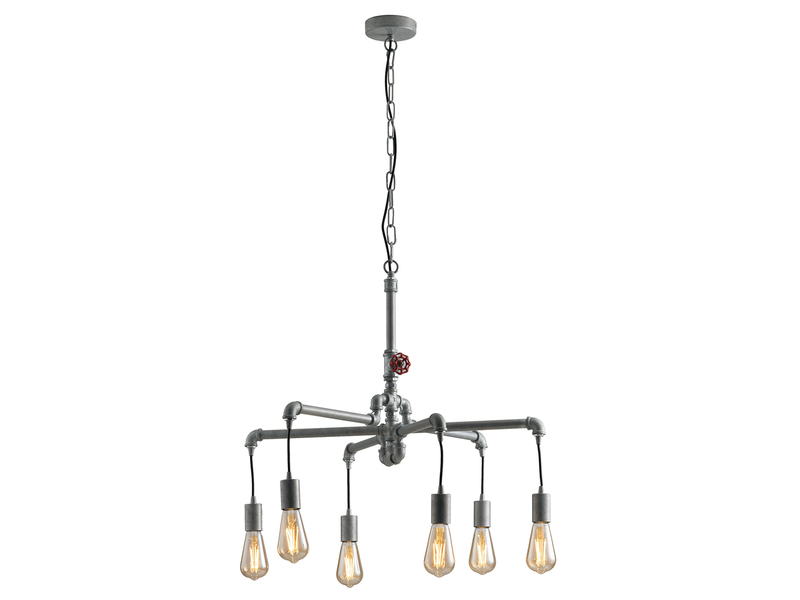 LED Kronleuchter 6-flammig Grau Antik, Wasserrohr Industrial, Ø 72cm