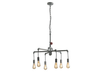 LED Kronleuchter 6-flammig Grau Antik, Wasserrohr Industrial, Ø 72cm