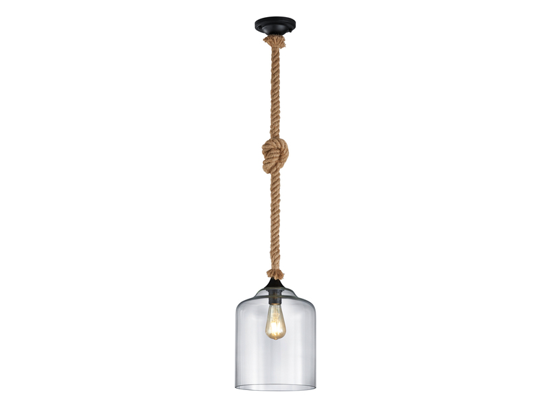 Glasschirm Pendelleuchte JUDITH mit Seil & verknotetem Lampenkabel Ø 24,5cm