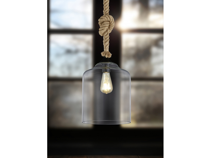 Glasschirm Pendelleuchte JUDITH mit Seil & verknotetem Lampenkabel Ø 24,5cm
