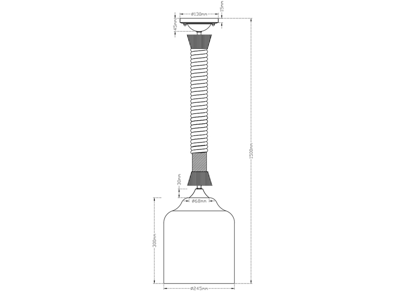 Glasschirm Pendelleuchte JUDITH mit Seil & verknotetem Lampenkabel Ø 24,5cm