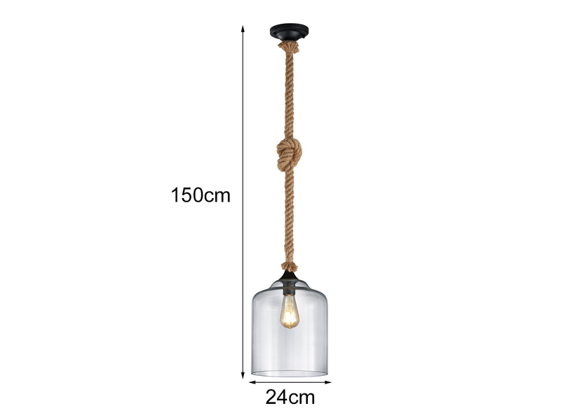 Glasschirm Pendelleuchte JUDITH mit Seil und verknotetem Lampenkabel