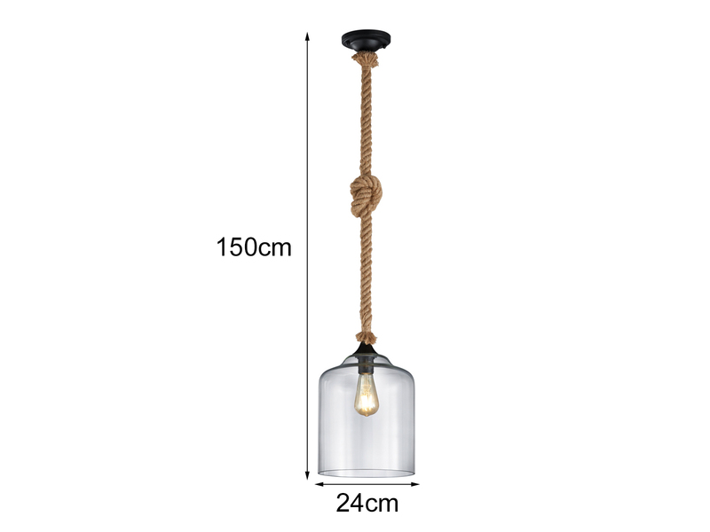 Glasschirm Pendelleuchte JUDITH mit Seil & verknotetem Lampenkabel Ø 24,5cm