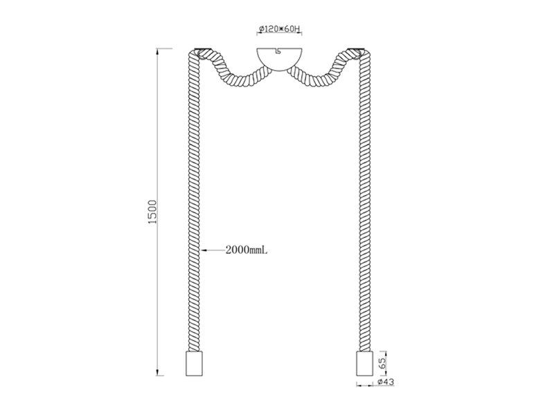 Rustikale Affenschaukel Lampe ROPE 2-flammig aus Hanfseil, Höhe 150cm