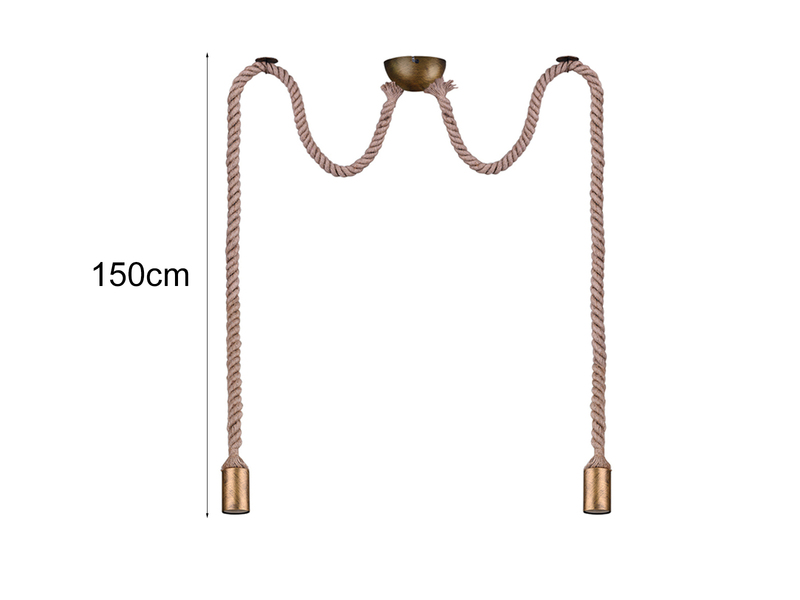 Rustikale Affenschaukel Lampe ROPE 2-flammig aus Hanfseil, Höhe 150cm