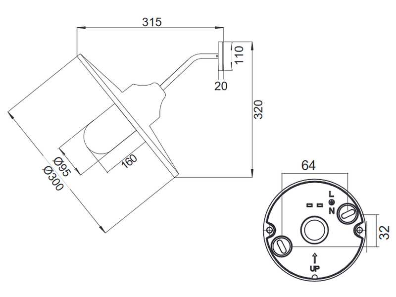 Vintage Außenwandleuchte BRENTA in Anthrazit, Höhe 32cm