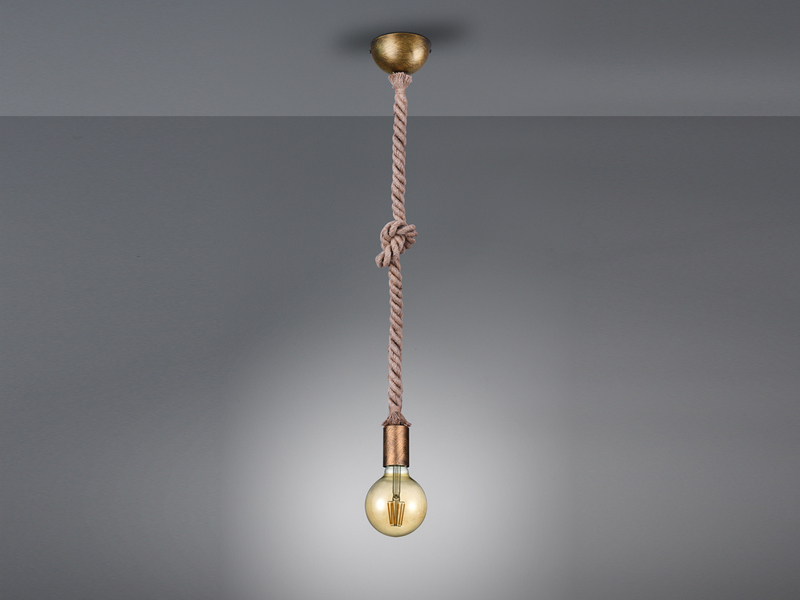 Rustikales LED Schnurpendel aus Hanfseil mit Knoten, Höhe 150cm