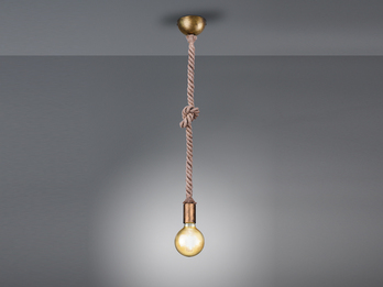 Rustikales LED Schnurpendel aus Hanfseil mit Knoten, Höhe 150cm