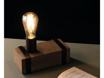 Ausgefallene Holzbalken Industriedesign Tischlampe 1 flammig mit Vintage LED