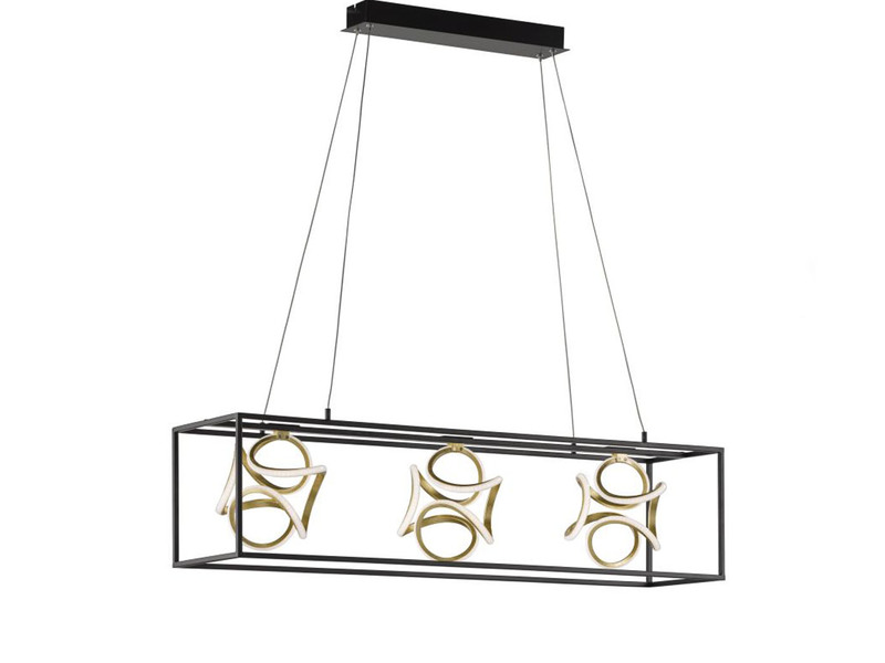 LED Pendelleuchte GESA lang 3-flammig dimmbar Schwarz Gold, Breite 108cm
