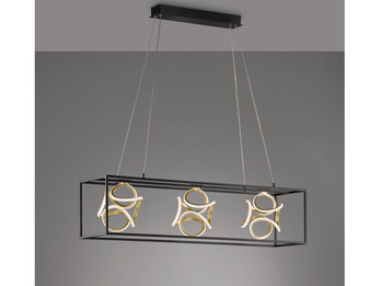LED Pendelleuchte GESA lang 3-flammig dimmbar Schwarz Gold, Breite 108cm