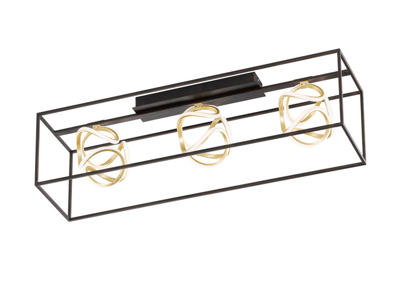 Ausgefallene LED Deckenleuchte GESA dimmbar, Schwarz Gold, Breite 108cm