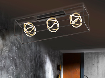 Ausgefallene, 3 flammige LED Deckenleuchte GESA dimmbar, Design Schwarz Gold