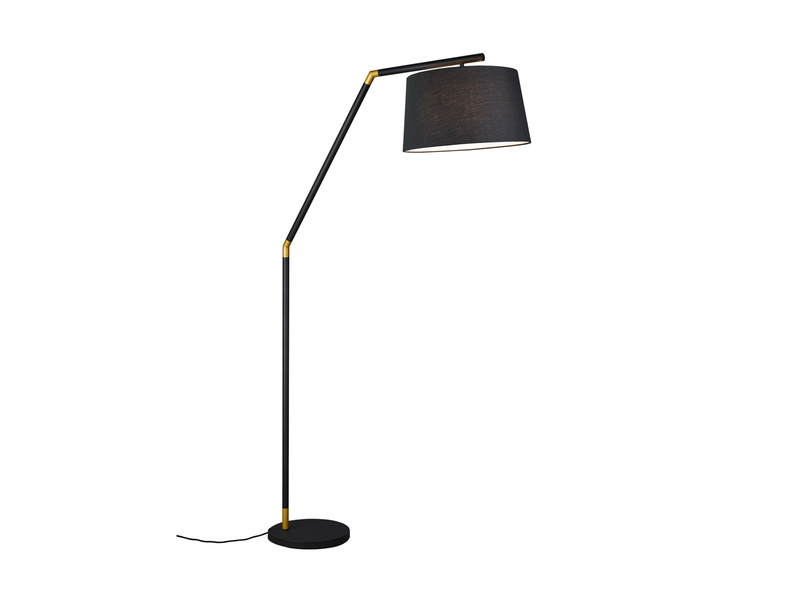 LED Bogenleuchte Metall Schwarz Gold mit Stoffschirm Schwarz, Höhe 175cm