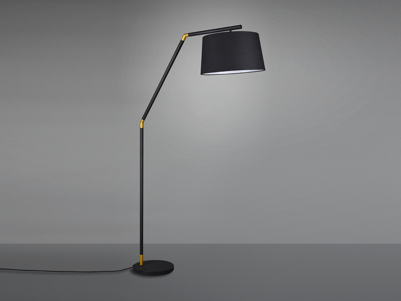 LED Bogenleuchte Metall Schwarz Gold mit Stoffschirm Schwarz, Höhe 175cm