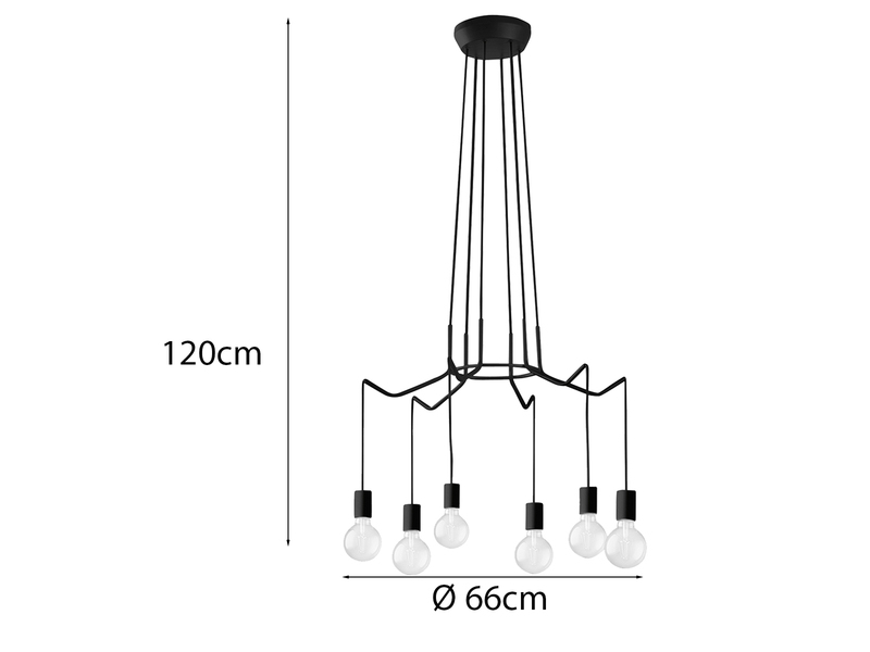 6 flammiger Kronleuchter HABITAT schwarz - moderne Spinnenleuchte, Ø 66cm
