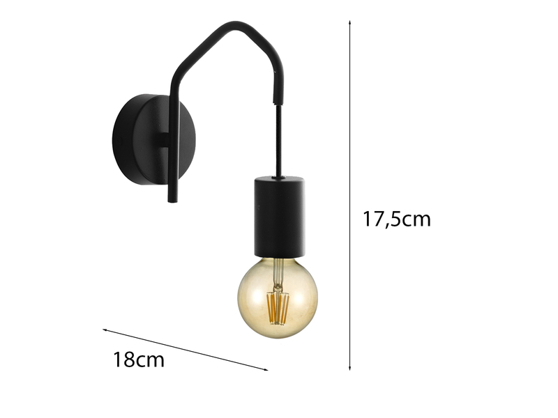 Ausgefallene LED Wandlampe 1-flammig Metall Schwarz, Höhe 17,5cm