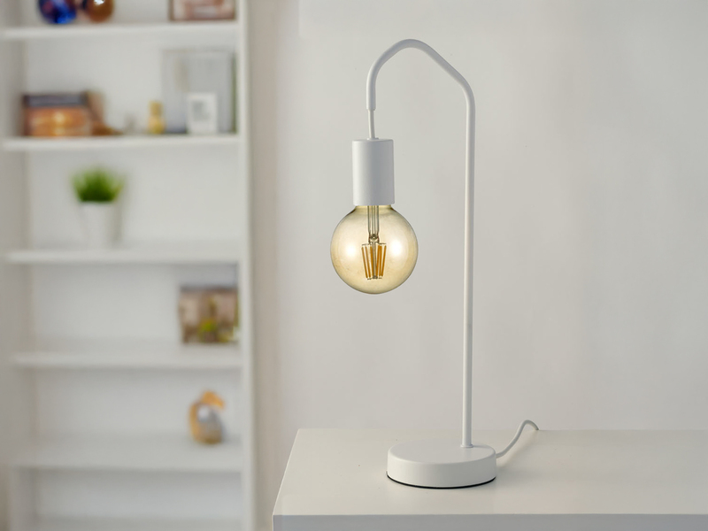 Ausgefallene LED Tischleuchte aus Metall in Weiß, Höhe 48cm
