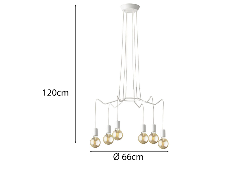 6 flammiger LED Kronleuchter Ø 66cm Weiß - minimalistisch moderne Spinnenleuchte