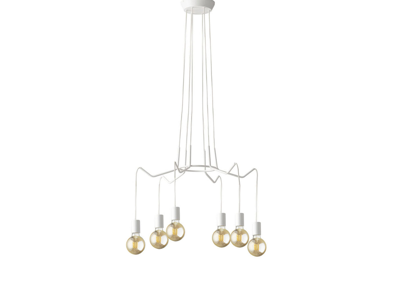 6 flammiger LED Kronleuchter Ø 66cm Weiß - minimalistisch moderne Spinnenleuchte