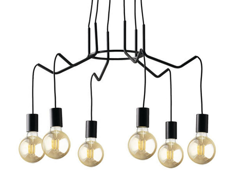6 flammiger LED Kronleuchter Ø66cm Schwarz - minimalistisch moderne Spinnenlampe