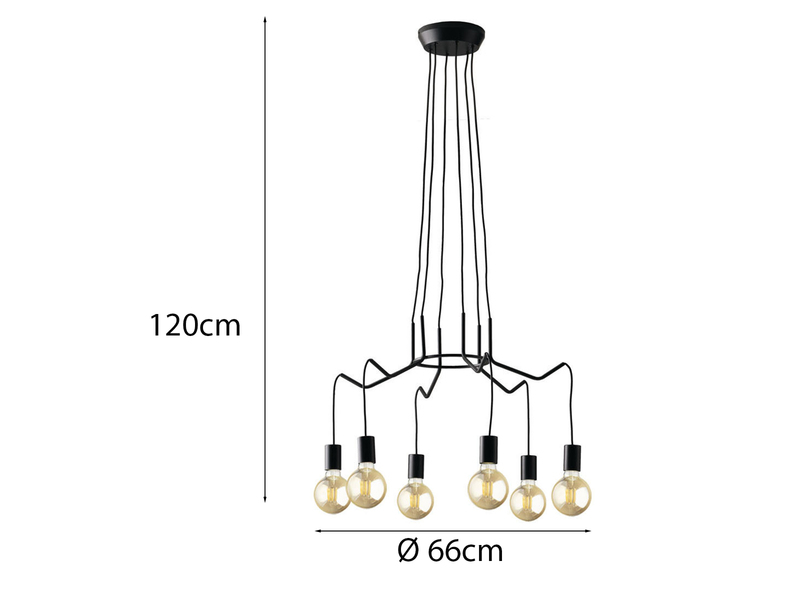 6 flammiger LED Kronleuchter Ø66cm Schwarz - minimalistisch moderne Spinnenlampe