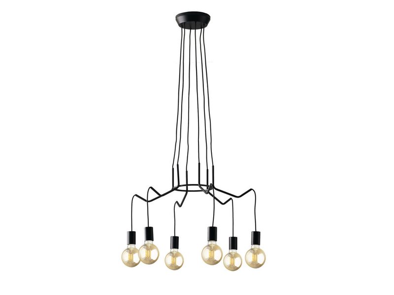 6 flammiger LED Kronleuchter Ø66cm Schwarz - minimalistisch moderne Spinnenlampe