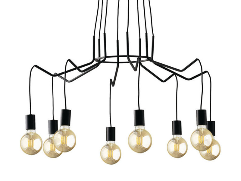 8 flammiger LED Kronleuchter Ø85cm Schwarz - minimalistisch moderne Spinnenlampe