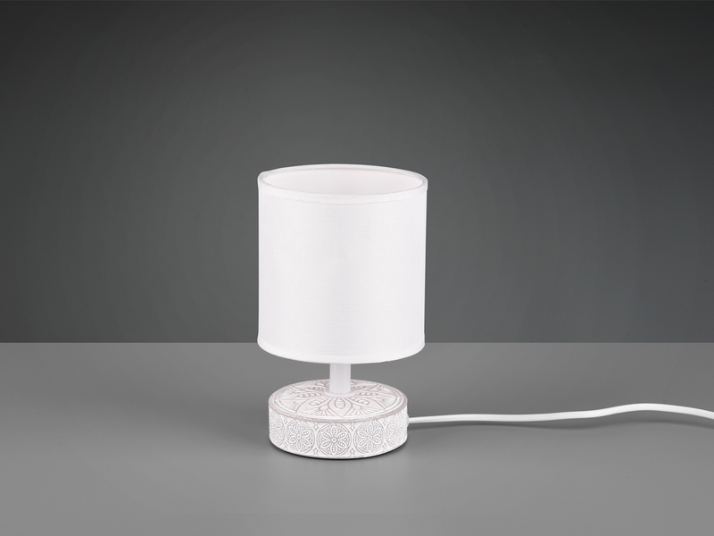 Moderne Keramik Tischleuchte MARIE Stofflampenschirm in Weiß, Ø13cm, Höhe 20cm