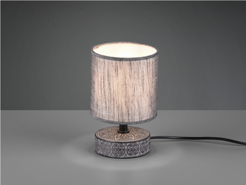 Moderne Keramik Tischleuchte MARIE Stofflampenschirm in Grau, Höhe 20cm