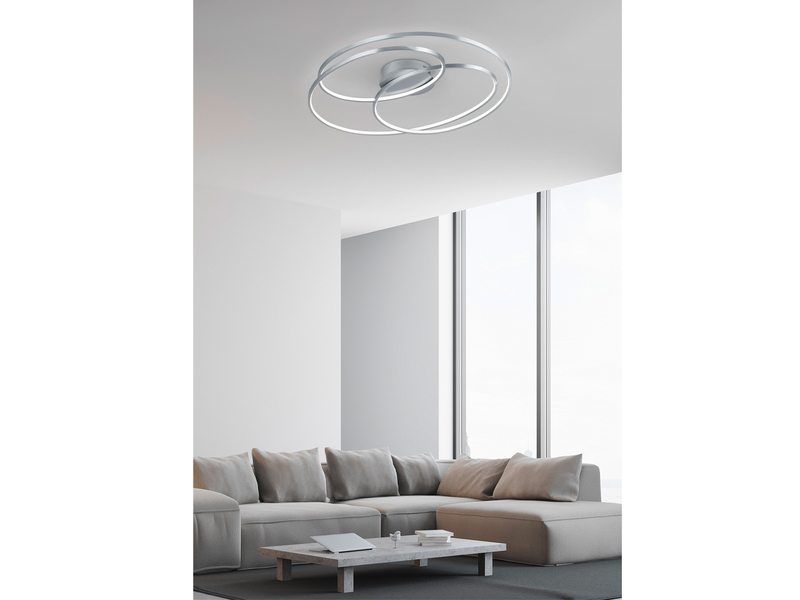 Große LED Deckenlampe GALE hell, dimmbar über Schalter, Silber, Breite 80cm