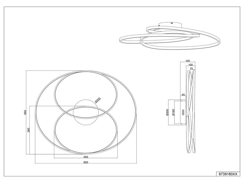 Große LED Deckenlampe GALE Weiß, dimmbar über Schalter, Breite 80cm