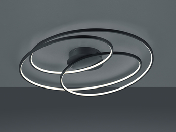 Große LED Deckenlampe GALE Schwarz, dimmbar über Schalter, Breite 80cm