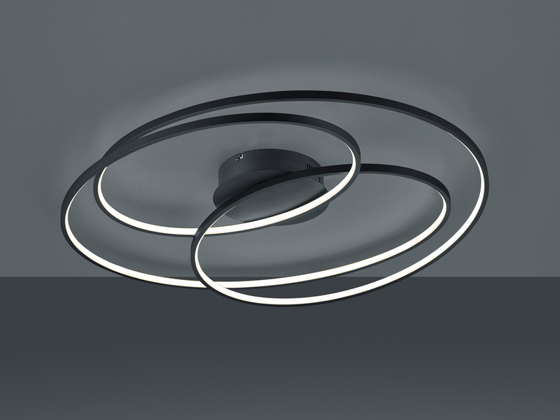 Große LED Deckenlampe GALE hell, dimmbar über Schalter, Schwarz, Breite 80cm