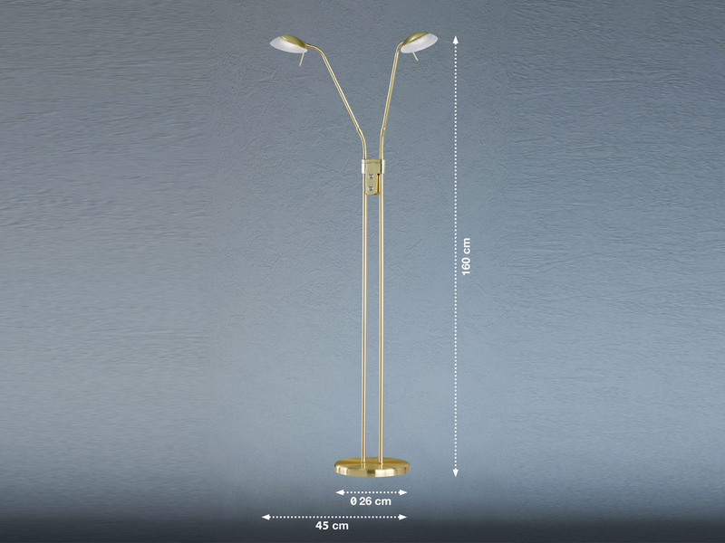 LED Stehleuchte POOL Messing 2-flammig dimmbar, Höhe 160cm