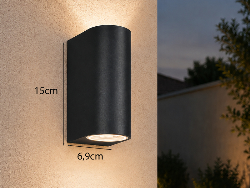 Runde Außenwandleuchte ROYA Up and Down aus Aluminium Anthrazit, Höhe 15cm
